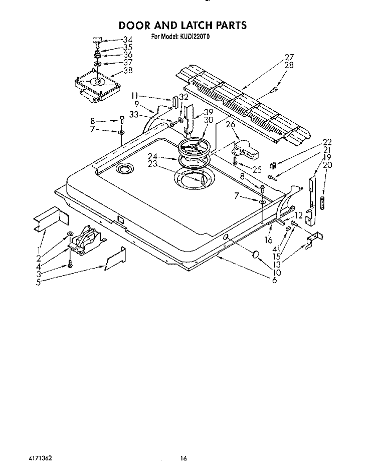 DOOR AND LATCH Diagram and Parts List for KUDI220T0  KitchenAid Dishwasher