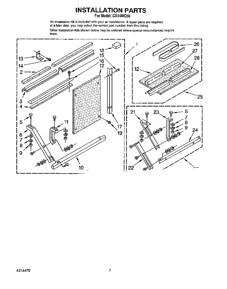 INSTALLATION Diagram and Parts List for CA14WC50  Whirlpool Air Conditioner