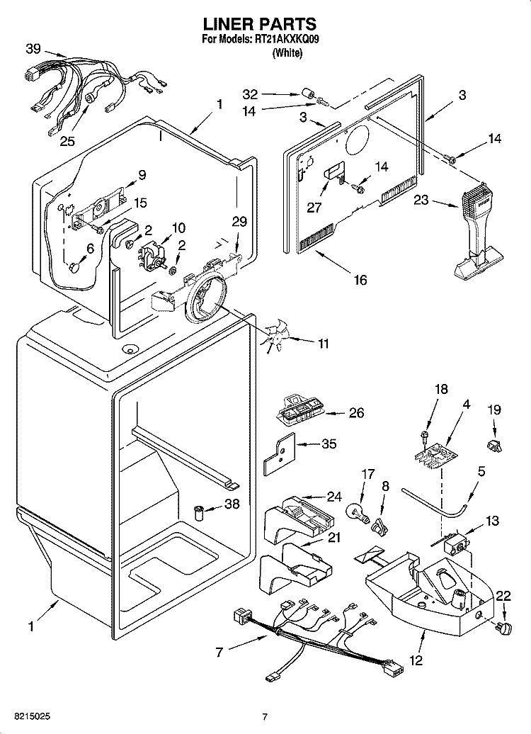 LINER PARTS Diagram and Parts List for RT21AKXKQ09  Roper Refrigerator
