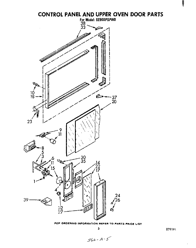 CONTROL PANEL AND UPPER OVEN DOOR Diagram and Parts List for SE950PSPW0  Whirlpool Range