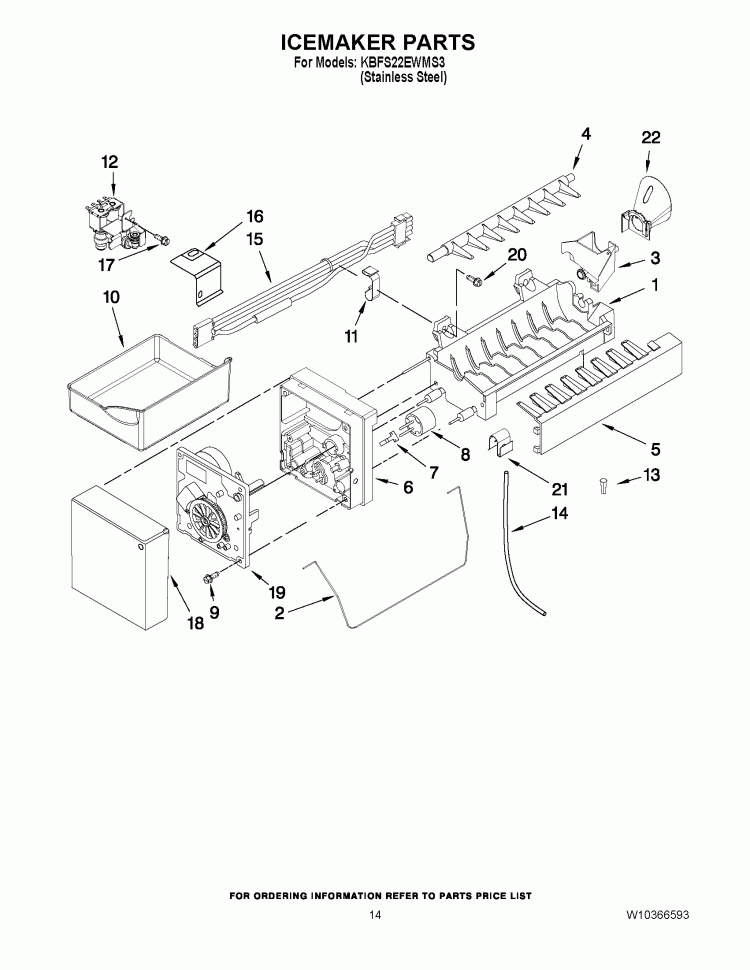 ICEMAKER PARTS Diagram and Parts List for KBFS22EWMS3  KitchenAid Refrigerator