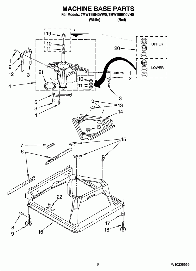 MACHINE BASE PARTS Diagram and Parts List for 7MWT99940VW0  Whirlpool Washer