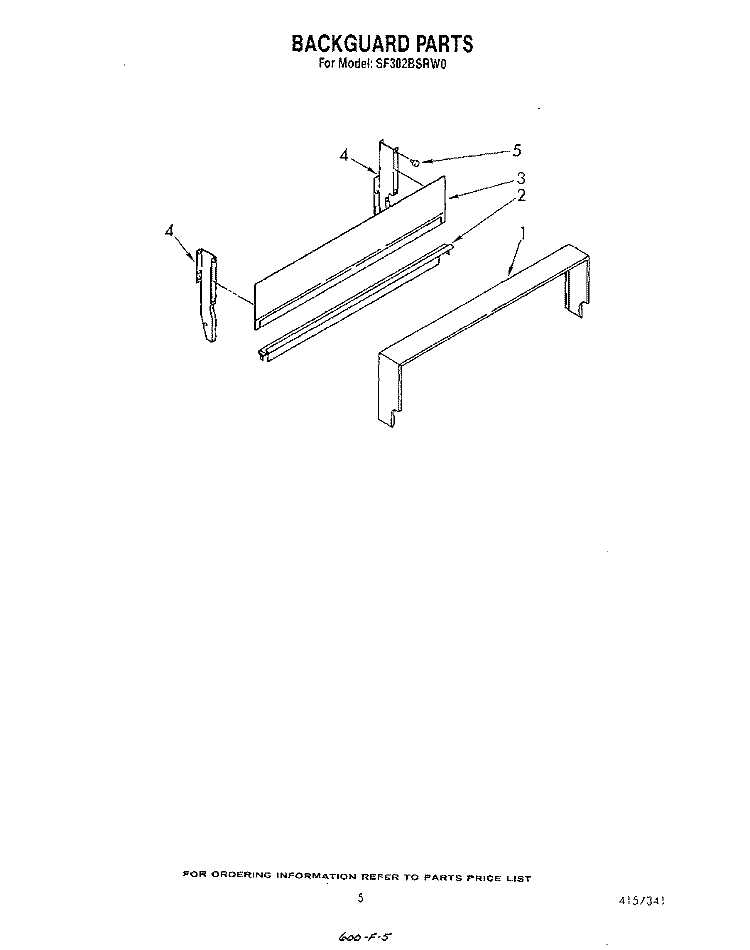BACKGUARD Diagram and Parts List for SF302BSRW0  Whirlpool Range