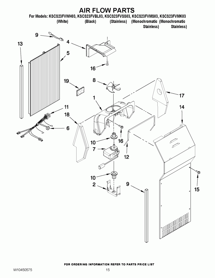 AIR FLOW PARTS Diagram and Parts List for KSCS23FVSS03  KitchenAid Refrigerator