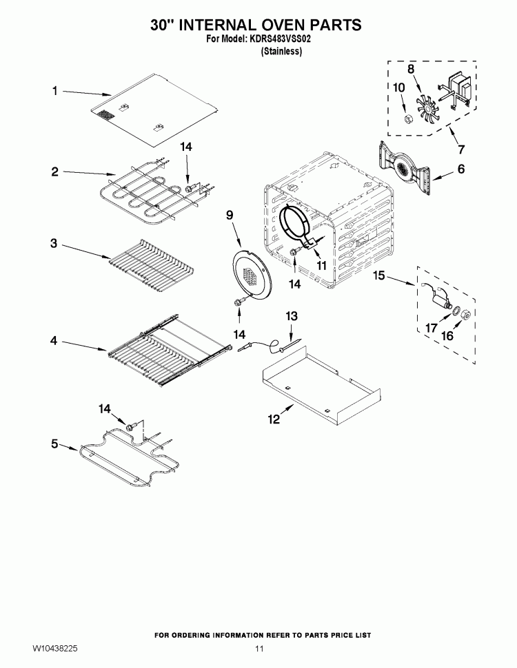 30`` INTERNAL OVEN PARTS Diagram and Parts List for KDRS483VSS02  KitchenAid Range