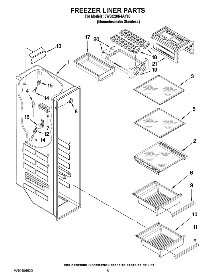 FREEZER LINER PARTS Diagram and Parts List for 3WSC20N4AY00  Whirlpool Refrigerator