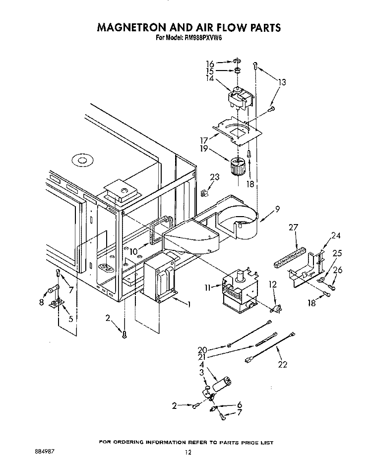 MAGNETRON AND AIR FLOW Diagram and Parts List for RM988PXVW6  Whirlpool Microwave Oven Combo