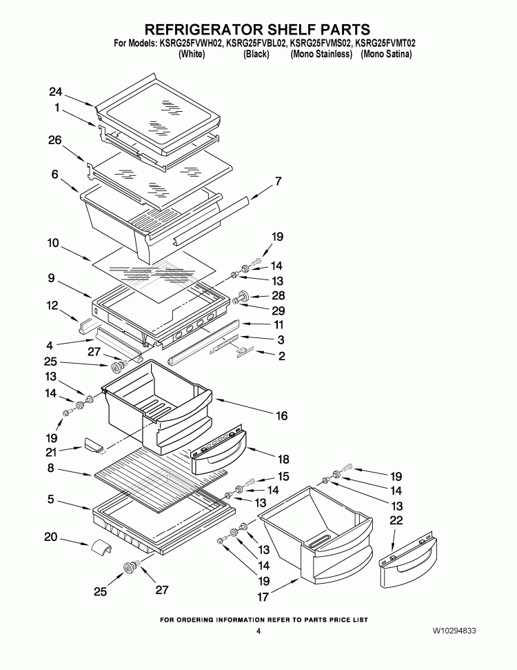 REFRIGERATOR SHELF PARTS Diagram and Parts List for KSRG25FVMS02  KitchenAid Refrigerator