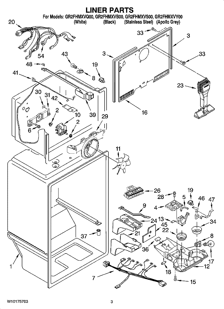 LINER PARTS Diagram and Parts List for GR2FHMXVS00  Whirlpool Refrigerator