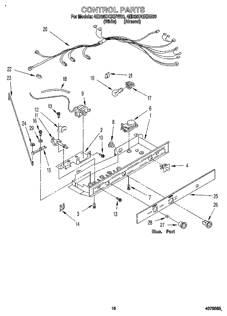 CONTROL Diagram and Parts List for 4ED25DQXBW00  Whirlpool Refrigerator