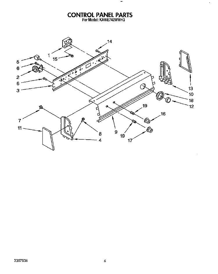 CONTROL PANEL Diagram and Parts List for KAWE742WAL3  KitchenAid Washer
