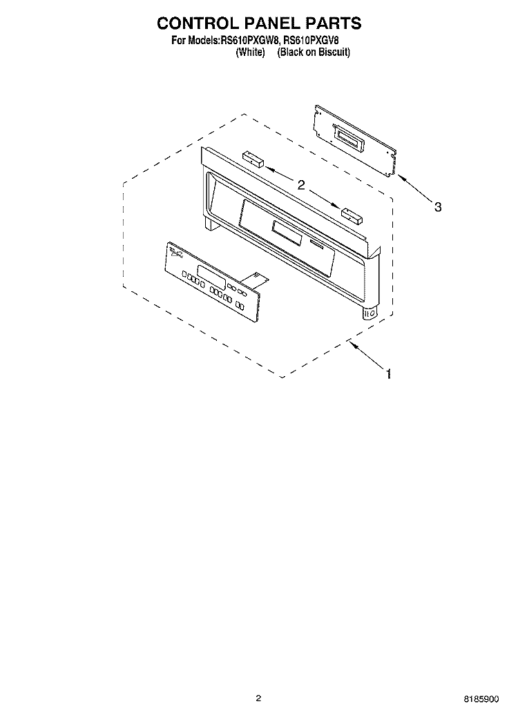 CONTROL PANEL Diagram and Parts List for RS610PXGV8  Whirlpool Range
