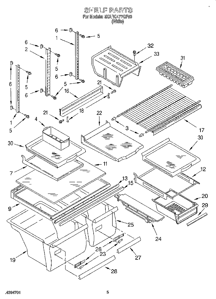 SHELF Diagram and Parts List for 3XARG477GF00  Whirlpool Refrigerator