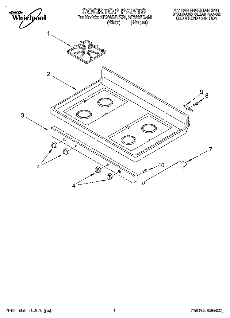 COOKTOP Diagram and Parts List for SF302BEGN1  Whirlpool Range