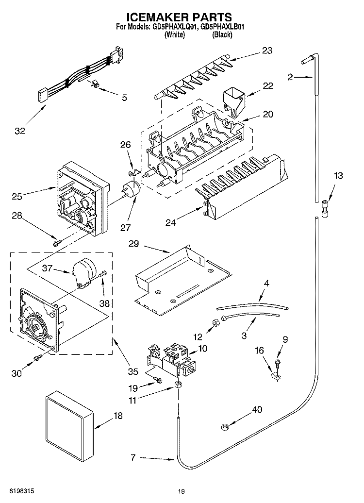ICEMAKER PARTS, PARTS NOT ILLUSTRATED Diagram and Parts List for GD5PHAXLQ01  Whirlpool Refrigerator