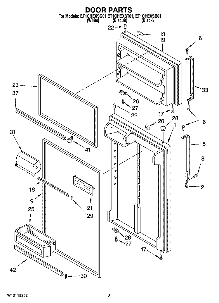 DOOR PARTS Diagram and Parts List for ET1CHEXSQ01  Whirlpool Refrigerator