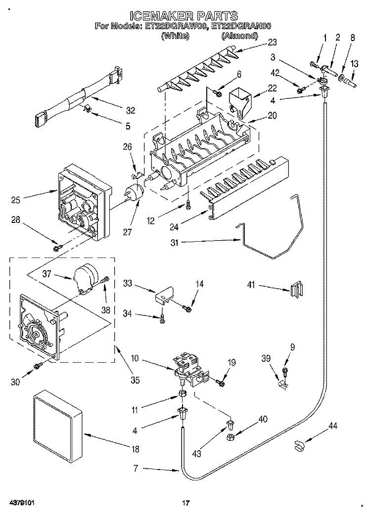 ICEMAKER Diagram and Parts List for ET22DQRAN00  Whirlpool Refrigerator