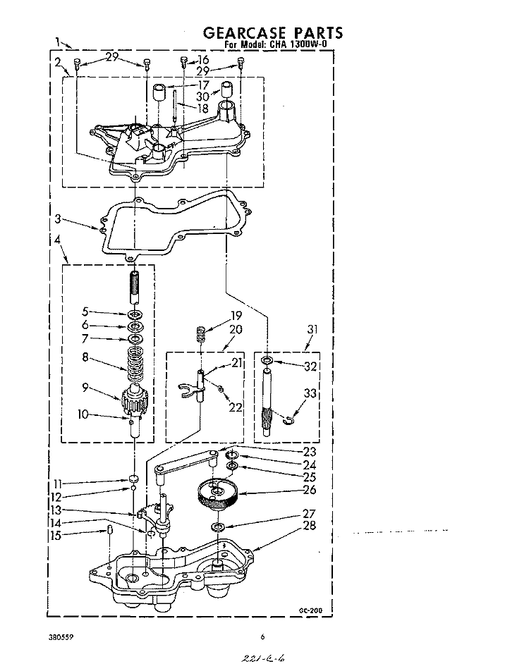 GEARCASE Diagram and Parts List for CHA1300W0  Whirlpool Washer