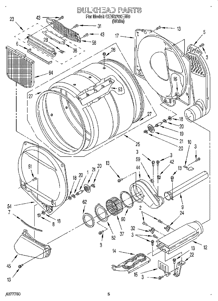 SECTION Diagram and Parts List for CEW2760EW0  Whirlpool Dryer