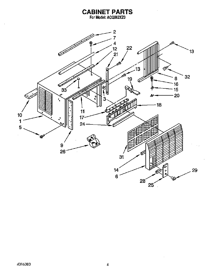 CABINET Diagram and Parts List for ACQ062XZ0  Whirlpool Air Conditioner