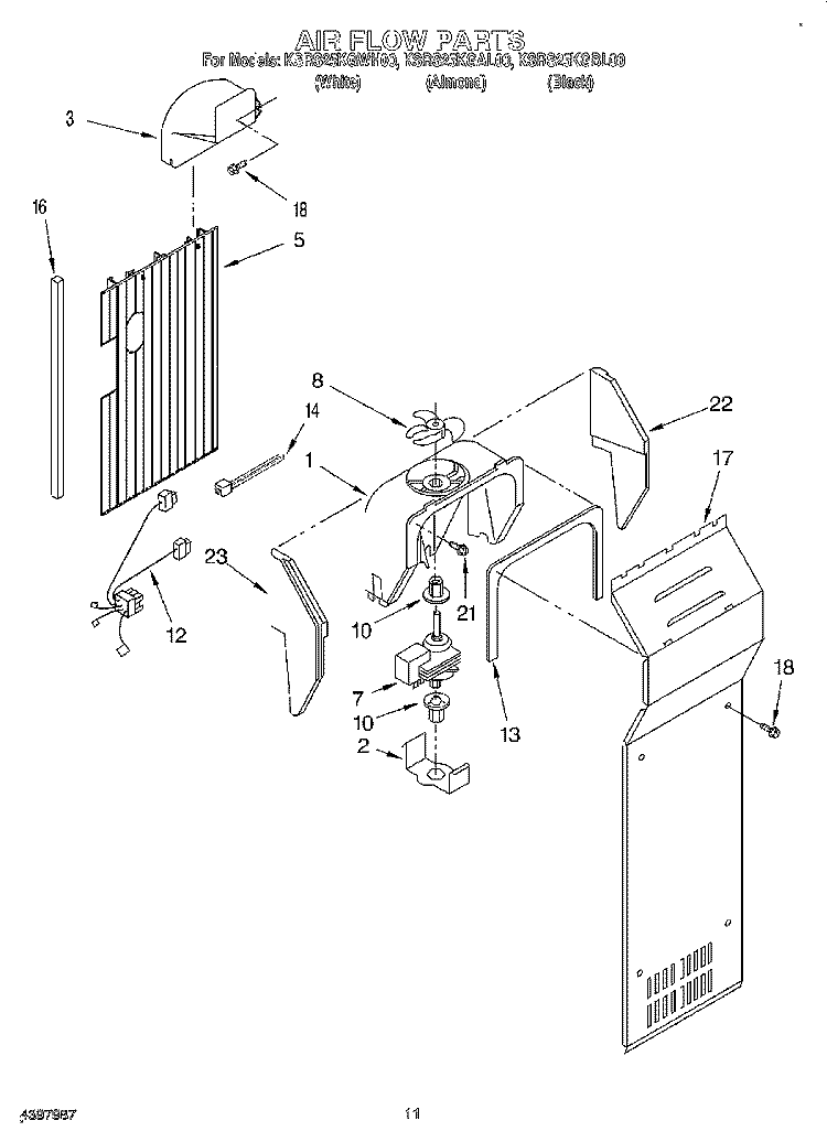 AIR FLOW Diagram and Parts List for KSRS25KGAL00  KitchenAid Refrigerator