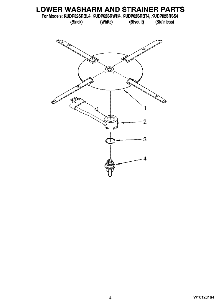 LOWER WASHARM AND STRAINER PARTS Diagram and Parts List for KUDP02SRWH4  KitchenAid Dishwasher