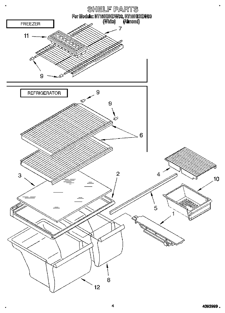 SHELF Diagram and Parts List for RT18HDXDN03  Roper Refrigerator