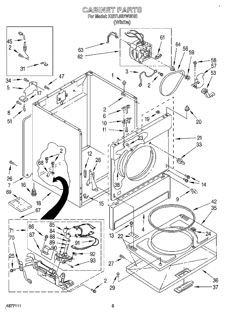 CABINET Diagram and Parts List for KGYL507WWH0  KitchenAid Dryer