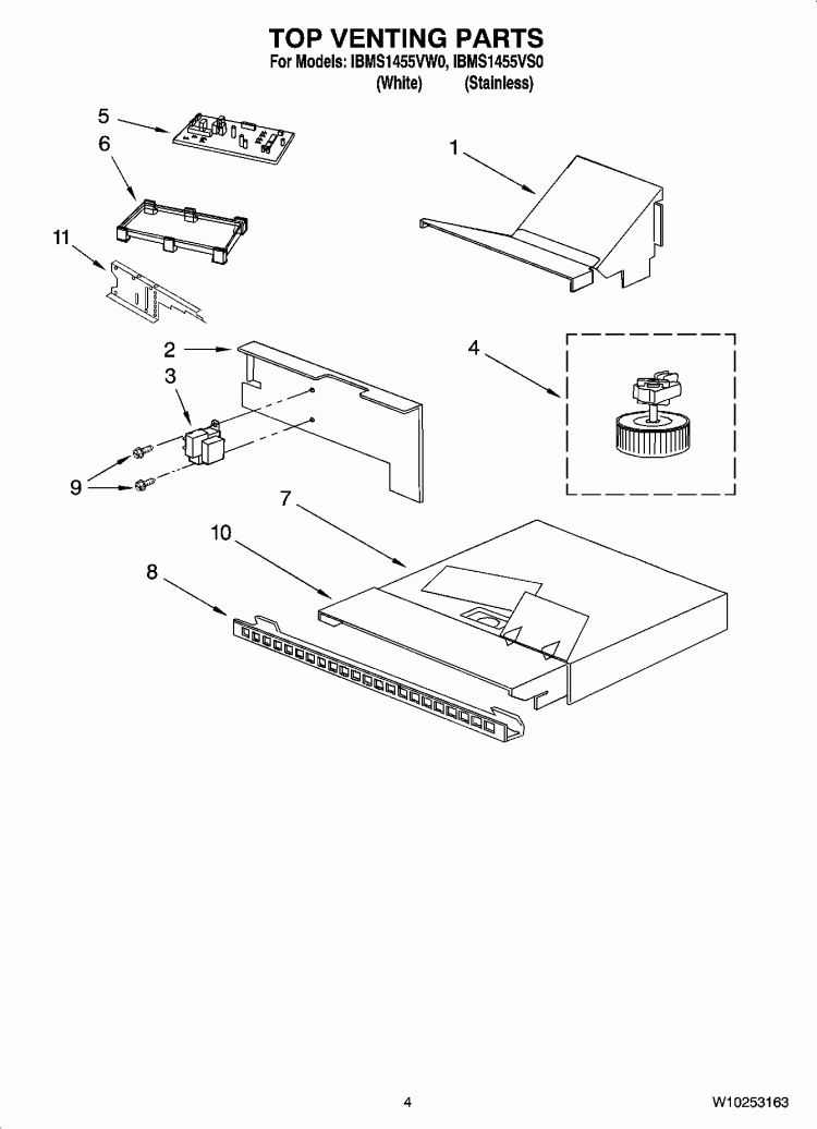 TOP VENTING PARTS Diagram and Parts List for IBMS1455VW0  Whirlpool Microwave