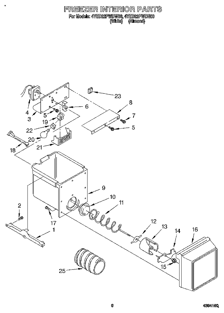 FREEZER INTERIOR Diagram and Parts List for 4YED22PWDW00  Whirlpool Refrigerator