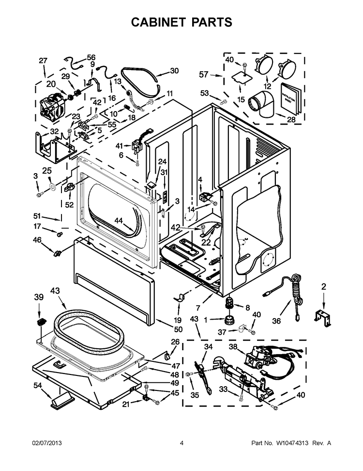 CABINET PARTS Diagram and Parts List for CGM2793BQ0  Whirlpool Dryer