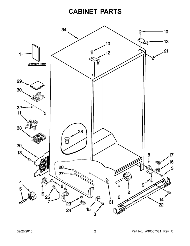 CABINET PARTS Diagram and Parts List for WRL767SIAM00  Whirlpool Refrigerator