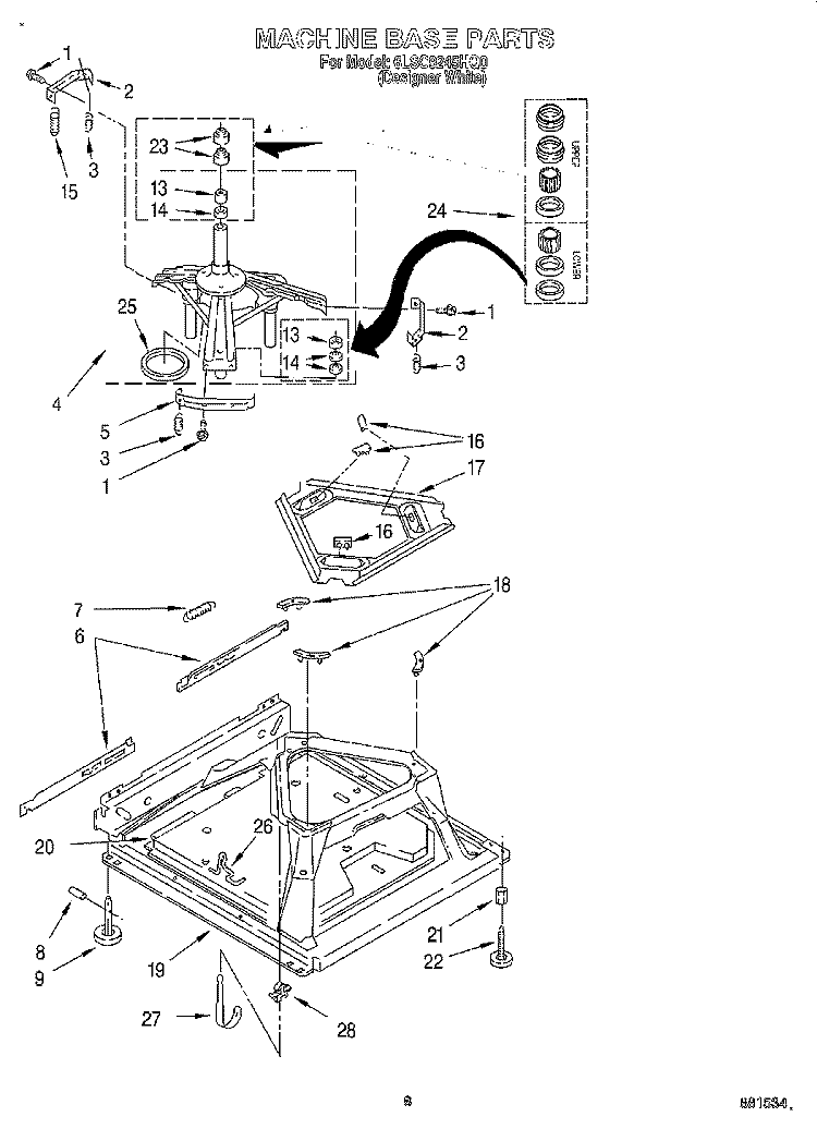 MACHINE BASE Diagram and Parts List for 6LSC9245HQ0  Whirlpool Washer
