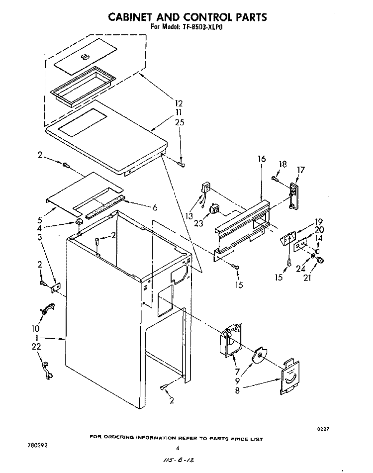 CABINET AND CONTROL Diagram and Parts List for TF8503XLP0  Whirlpool Trash Compactor