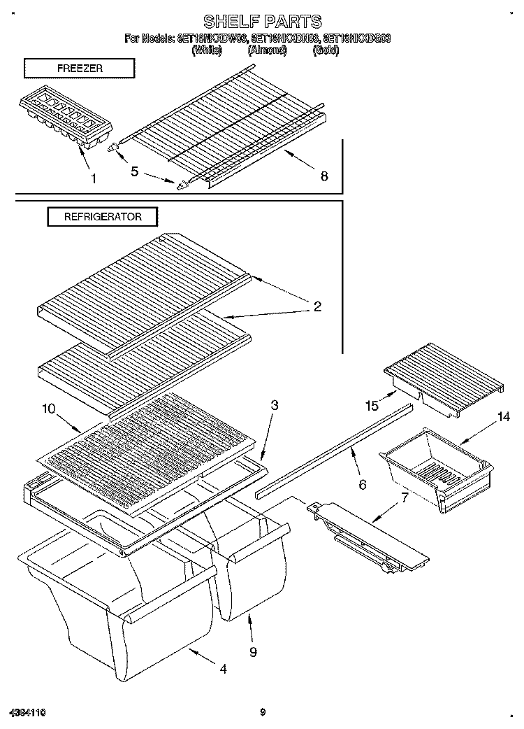 SHELF, LIT/OPTIONAL Diagram and Parts List for 8ET18NKXDG03  Whirlpool Refrigerator