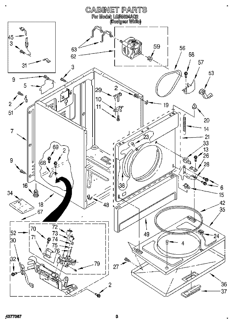 CABINET Diagram and Parts List for LGR5634AQ2  Whirlpool Dryer