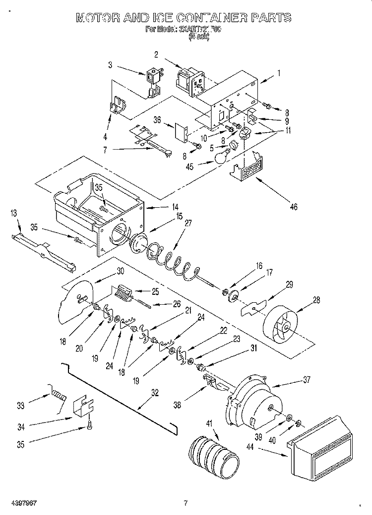 MOTOR AND ICE CONTAINER Diagram and Parts List for 3XART721F00  Whirlpool Refrigerator