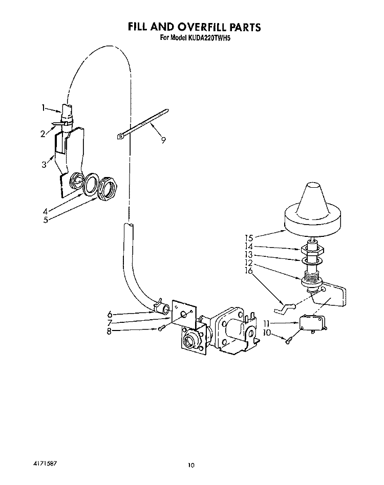 FILL AND OVERFILL Diagram and Parts List for KUDA220TWH5  KitchenAid Dishwasher