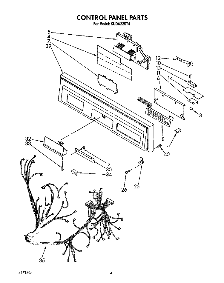 CONTROL PANEL, LIT/OPTIONAL Diagram and Parts List for KUDA22ST4  KitchenAid Dishwasher