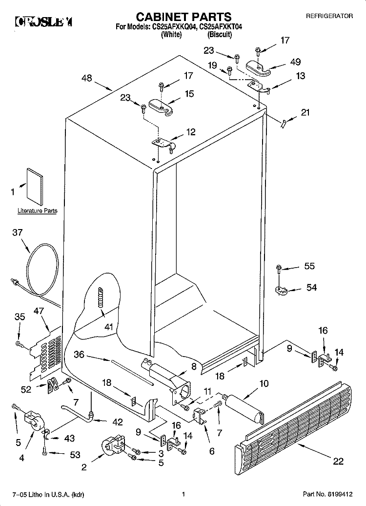 CABINET PARTS Diagram and Parts List for CS25AFXKT04  Crosley Refrigerator