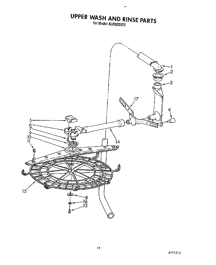 UPPER WASH AND RINSE Diagram and Parts List for KUDS220T2  KitchenAid Dishwasher