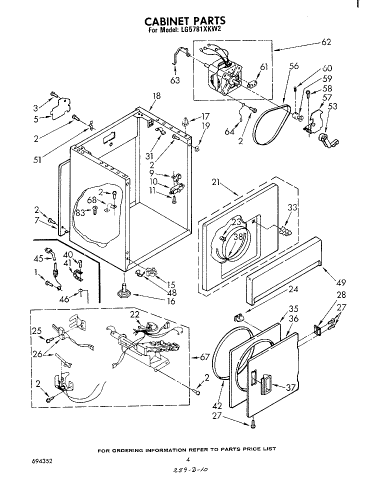 CABINET Diagram and Parts List for LG5781XKW2  Whirlpool Dryer