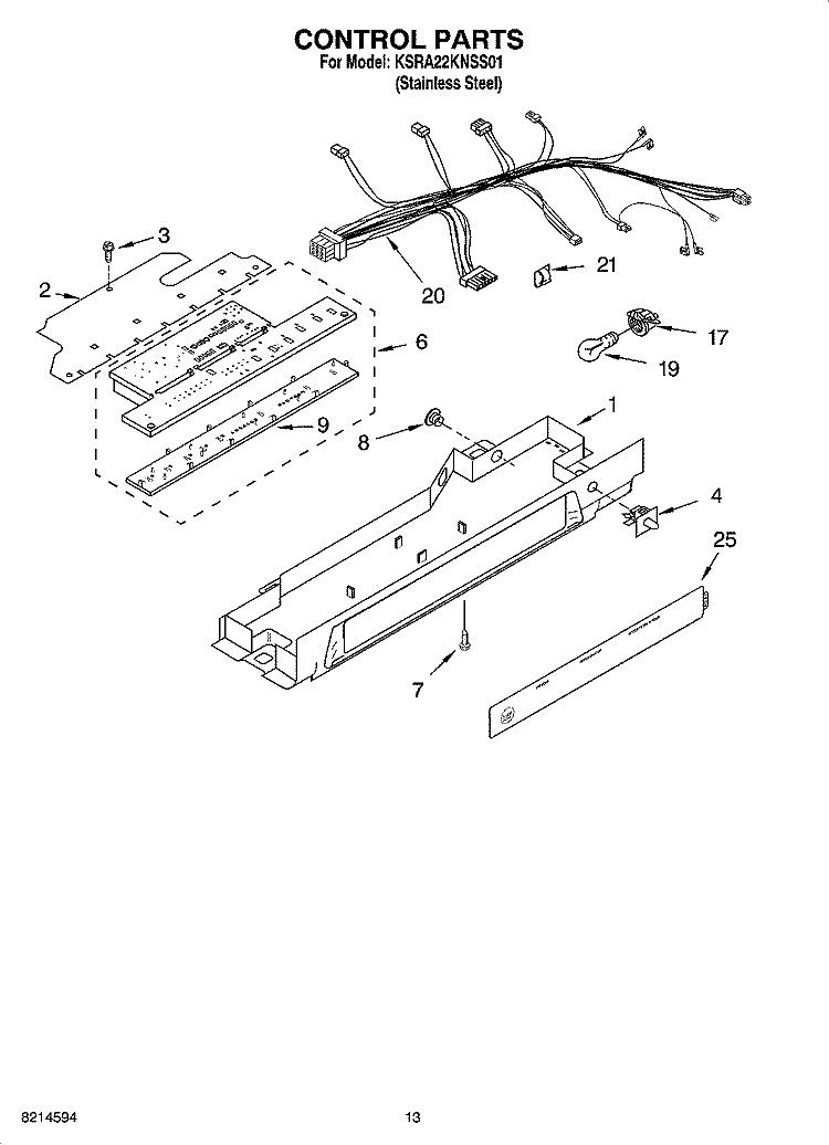 CONTROL PARTS, OPTIONAL PARTS Diagram and Parts List for KSRA22KNSS01  KitchenAid Refrigerator