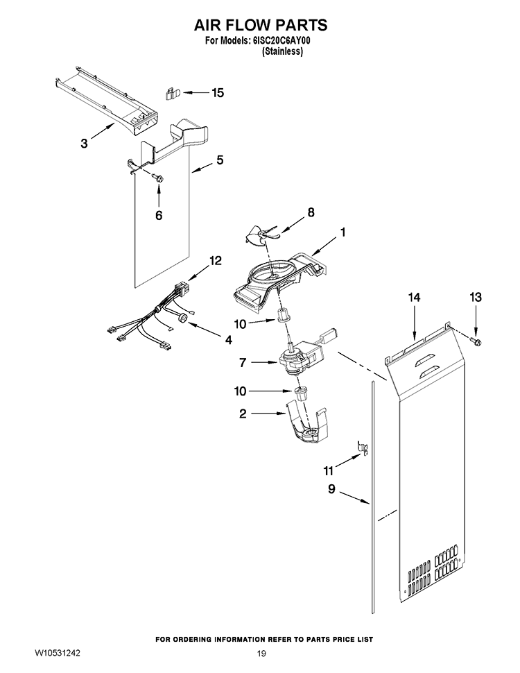 AIR FLOW PARTS Diagram and Parts List for 6ISC20C6AY00  Whirlpool Refrigerator