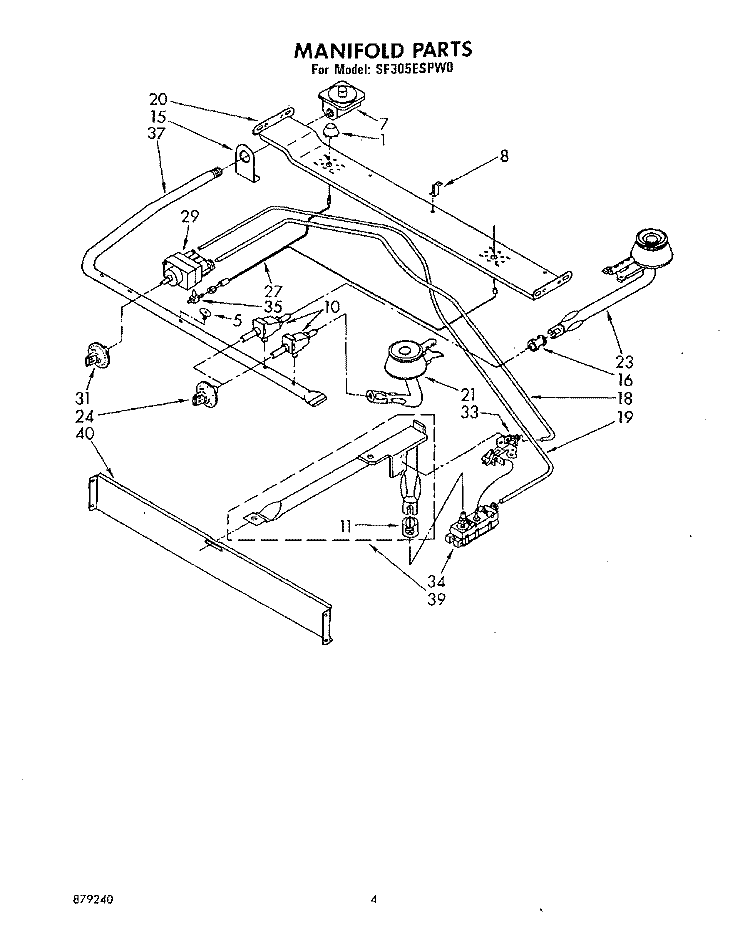 MANIFOLD Diagram and Parts List for SF305ESPW0  Whirlpool Range