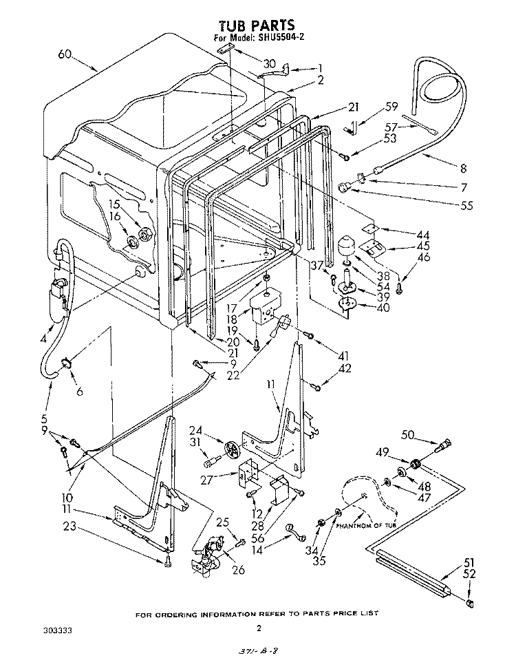 TUB , LIT/OPTIONAL Diagram and Parts List for SHU55042  Whirlpool Dishwasher