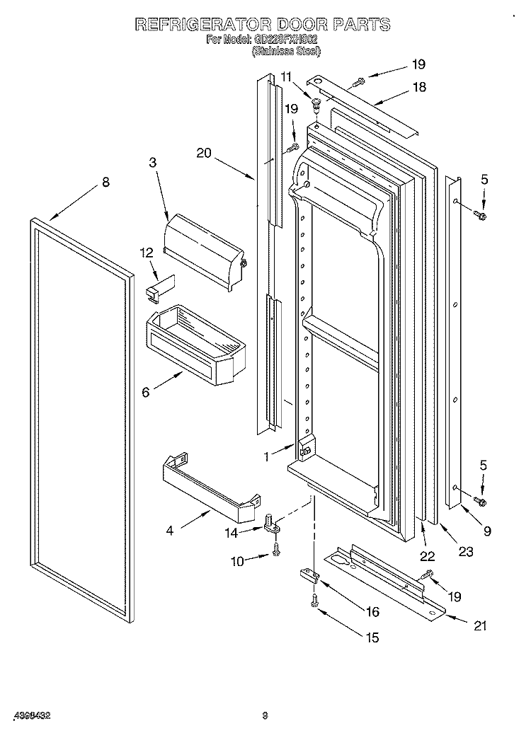 REFRIGERATOR DOOR Diagram and Parts List for GD22SFXHS02  Whirlpool Refrigerator