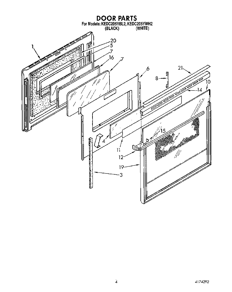 DOOR PARTS Diagram and Parts List for KEDC205YBL2  KitchenAid Range