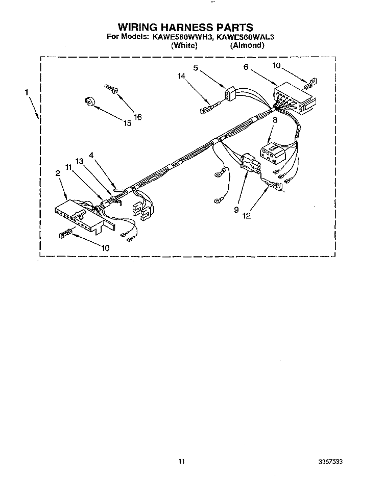 WIRING HARNESS Diagram and Parts List for KAWE560WAL3  KitchenAid Washer