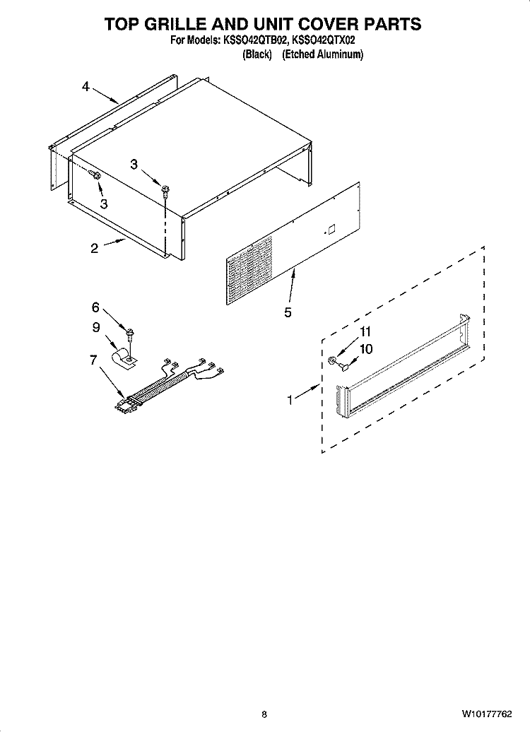 TOP GRILLE AND UNIT COVER PARTS Diagram and Parts List for KSSO42QTX02  KitchenAid Refrigerator